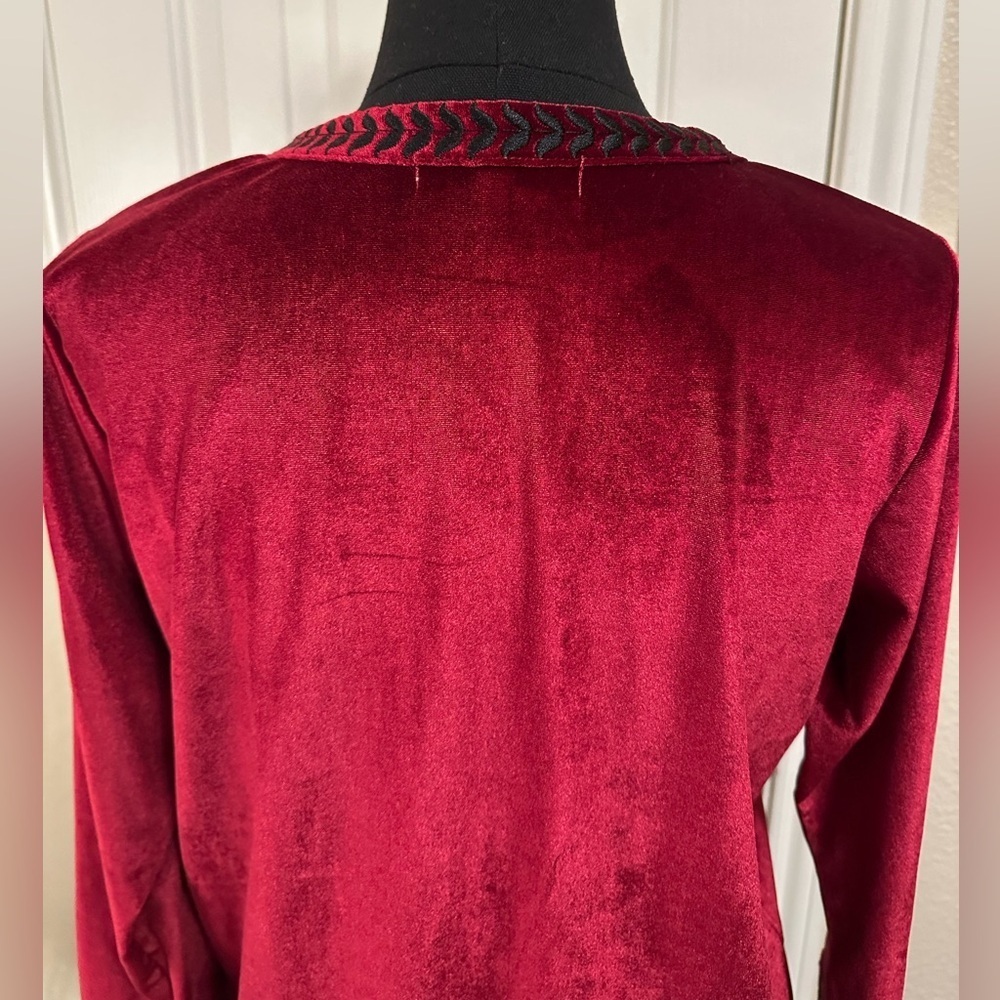 Parory Red Velvet Embroidered Open Front Cardigan Jacket Size 10 M Floral - Picture 8 of 13
